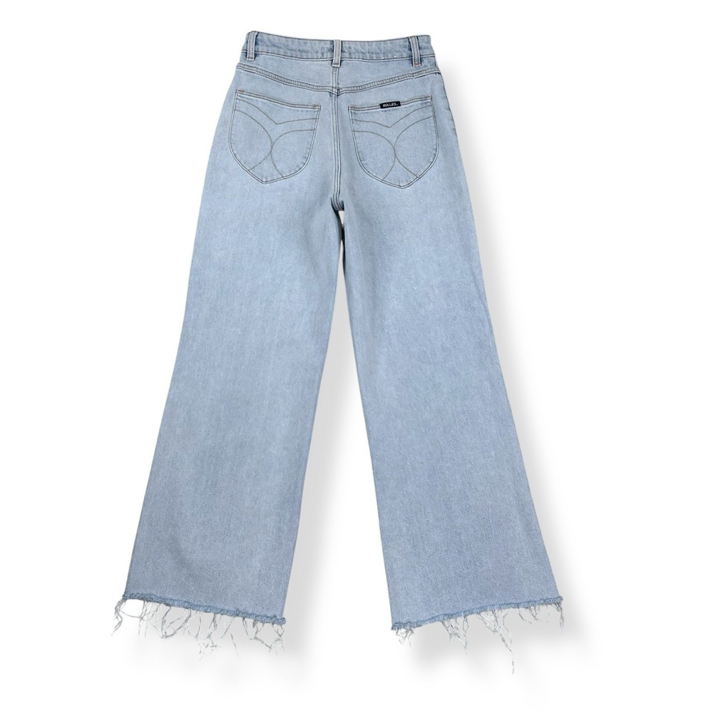 Rollas Jeans Women 28 Blue High Rise Wide Leg Denim Stretch Frayed Hem
